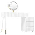 Miniatyrbild 6 av 11: Sminkbord med LED-spegel och belysning – Vitt sminkbord för sovrum med 5 lådor – 100x40x127 cm (utan pall)