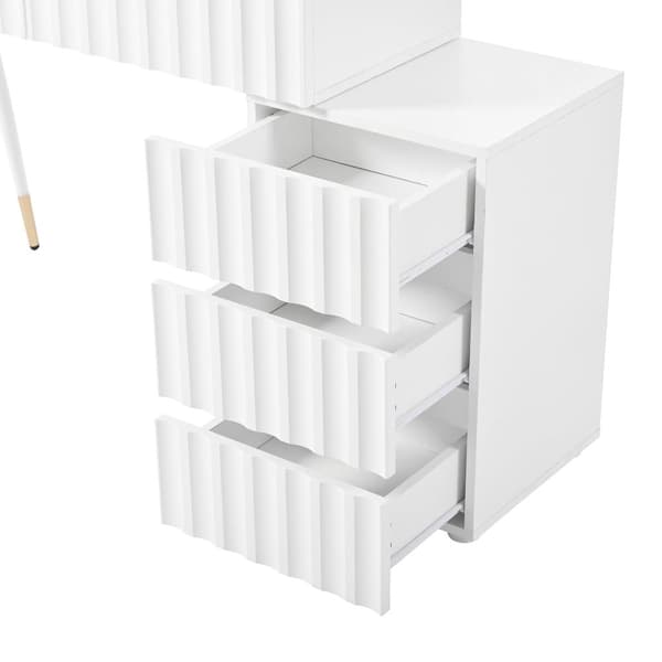 Sminkbord med LED-spegel och belysning – Vitt sminkbord för sovrum med 5 lådor – 100x40x127 cm (utan pall)