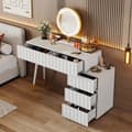 Miniatyrbild 2 av 11: Sminkbord med LED-spegel och belysning – Vitt sminkbord för sovrum med 5 lådor – 100x40x127 cm (utan pall)