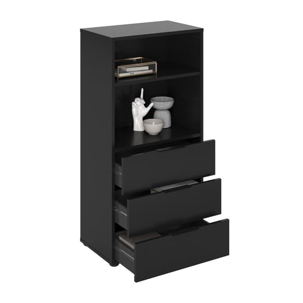 Commode 3 Tiroirs 2 Niches Ouvertes Noir L50 cm - Dark