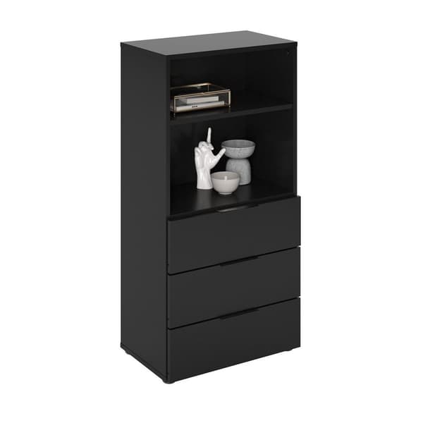 Commode 3 Tiroirs 2 Niches Ouvertes Noir L50 cm - Dark