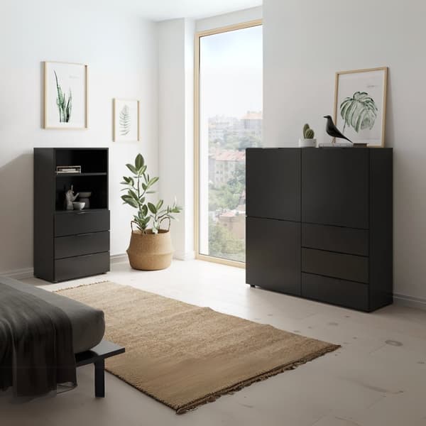 Commode 3 Tiroirs 2 Niches Ouvertes Noir L50 cm - Dark