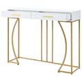 Miniatyrbillede 5 af 11: Konsolbord med 2 skuffer, Sidebord i lys luksusstil til entré eller stue, Sofabord 120×38×76cm, Hvid/Guld