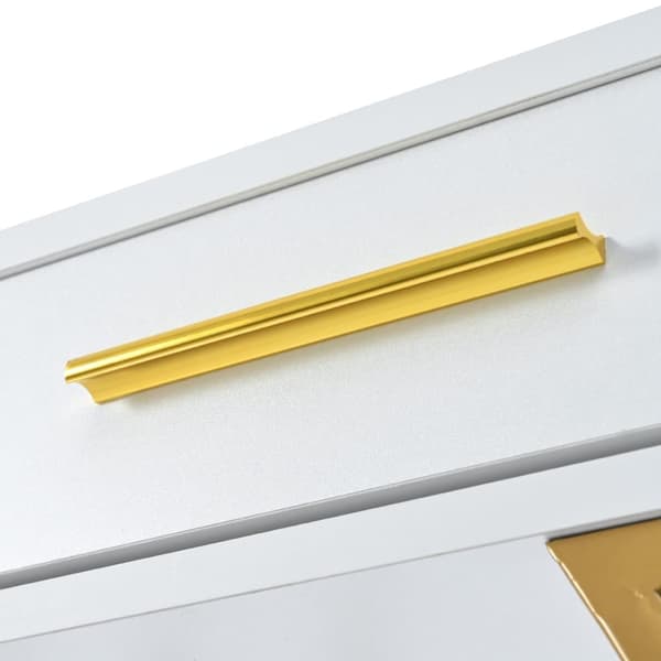 Konsolbord med 2 skuffer, Sidebord i lys luksusstil til entré eller stue, Sofabord 120×38×76cm, Hvid/Guld