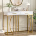 Miniatyrbillede 2 af 11: Konsolbord med 2 skuffer, Sidebord i lys luksusstil til entré eller stue, Sofabord 120×38×76cm, Hvid/Guld