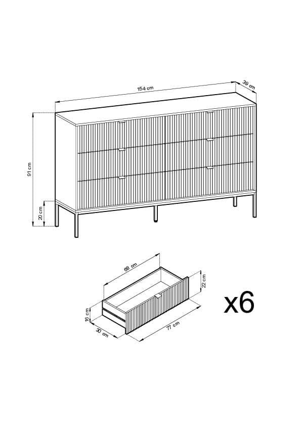 FURNLUX BYRÅ AVON VIT & SVART 154CM
