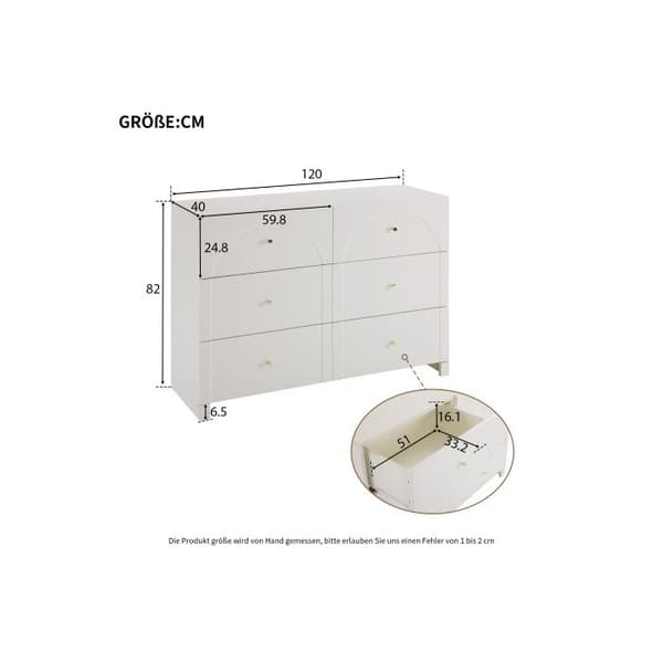 Kommodes 6 lådor - Vit kommod med dörrar och lådor för vardagsrum och sovrum, dimensioner: H82/B120/T40 cm