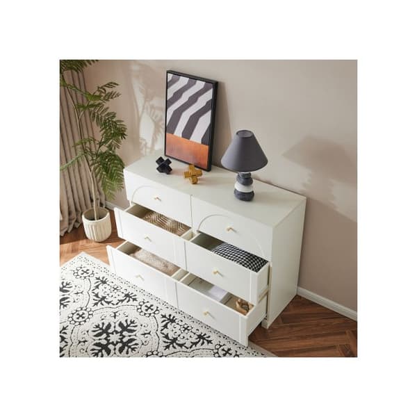 Kommodes 6 lådor - Vit kommod med dörrar och lådor för vardagsrum och sovrum, dimensioner: H82/B120/T40 cm
