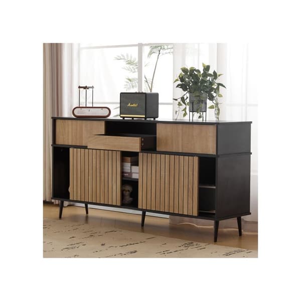 Kommodesk med 4 skjutdörrar och 1 låda, ek kombinerat med svart, mått: 160 L x 40 P x 80 H