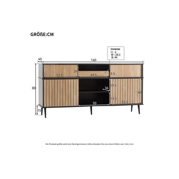 Kommodesk med 4 skjutdörrar och 1 låda, ek kombinerat med svart, mått: 160 L x 40 P x 80 H
