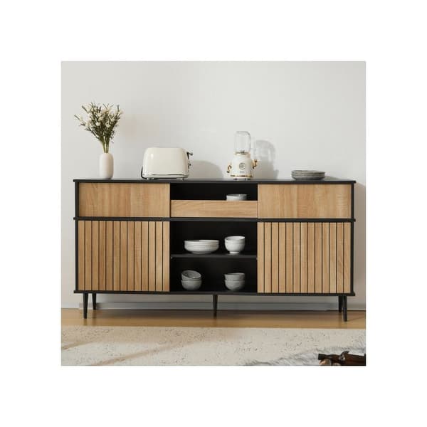 Kommodesk med 4 skjutdörrar och 1 låda, ek kombinerat med svart, mått: 160 L x 40 P x 80 H