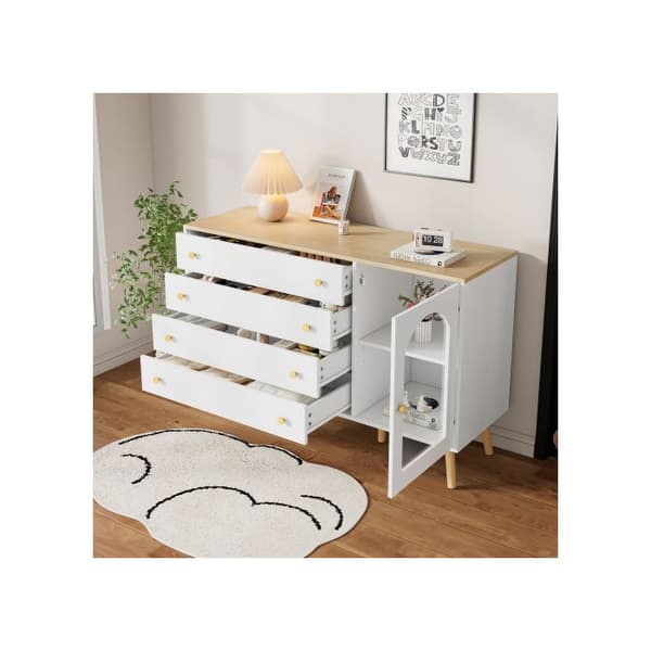 Vit vit vit 4 lådor bred vit kommod för matsal, kök, vardagsrum, modern stil, 40*120*77,5 cm