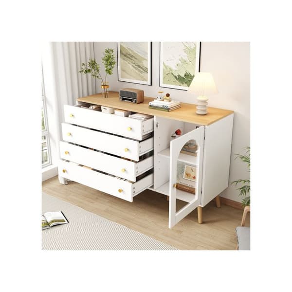 Vit vit vit 4 lådor bred vit kommod för matsal, kök, vardagsrum, modern stil, 40*120*77,5 cm