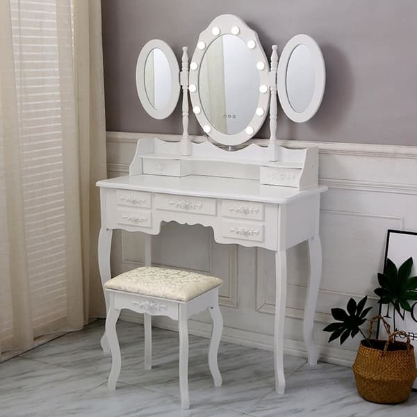 Pukeutumispöytä Versa Valkoinen Puu Kristalli Puu MDF 40 X 144 X 90 CM