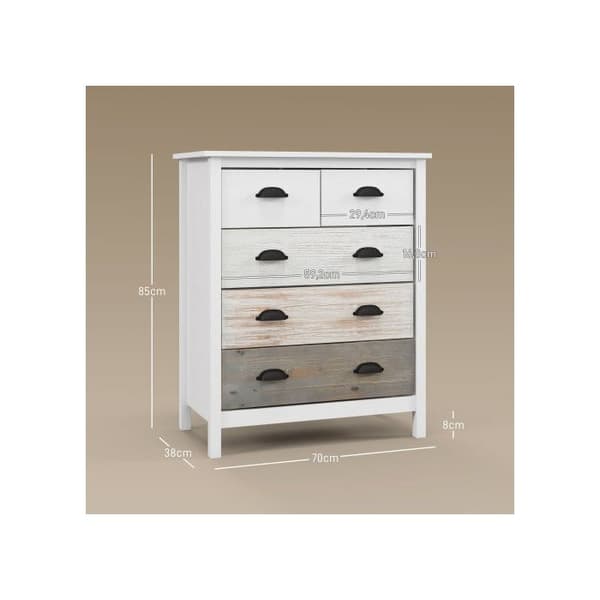 HOMCOM Kommod med 5 lådor med anti-tipp för sovrum Vardagsrum, vit 70x38x85 cm