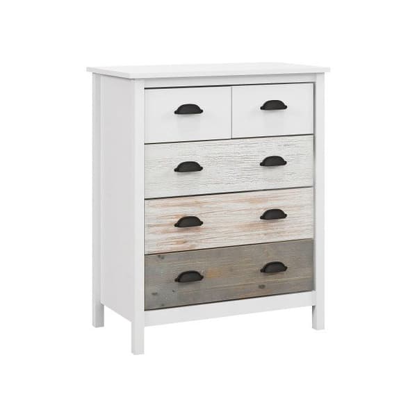 HOMCOM Kommod med 5 lådor med anti-tipp för sovrum Vardagsrum, vit 70x38x85 cm