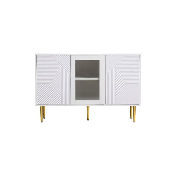 Kommodesk med 3 dörrar, med metallben och glasdörrar, vit, Dimension: 120 x 38 x 79,5 cm