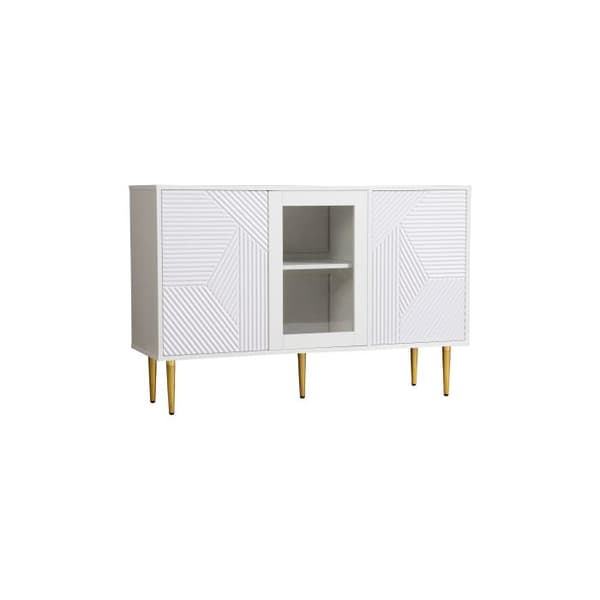 Kommodesk med 3 dörrar, med metallben och glasdörrar, vit, Dimension: 120 x 38 x 79,5 cm