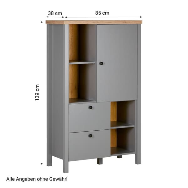 Highboard Sideboard, 85x139x38 cm, Grå