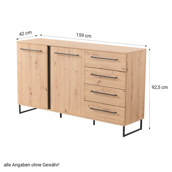 Sideboard Kommode, 159x92.5x42 cm, Sort