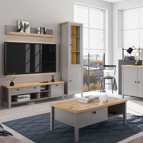 Udstillings Highboard Skab, 55x200x38 cm, Grå