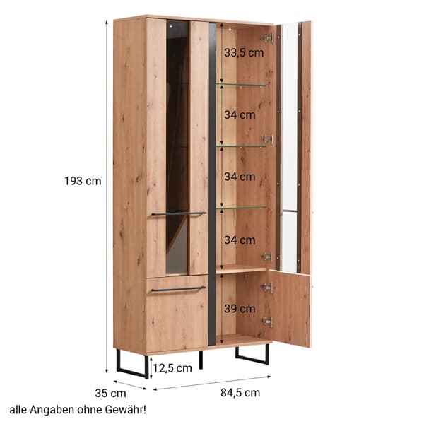 Highboard Skåp, 84.5x193x35 cm, Naturlig och Svart