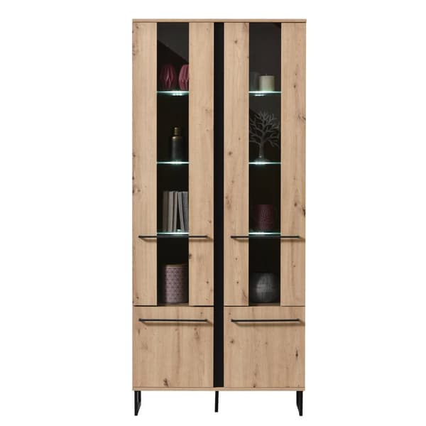 Highboard Skåp, 84.5x193x35 cm, Naturlig och Svart