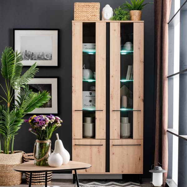 Highboard Skåp, 84.5x193x35 cm, Naturlig och Svart