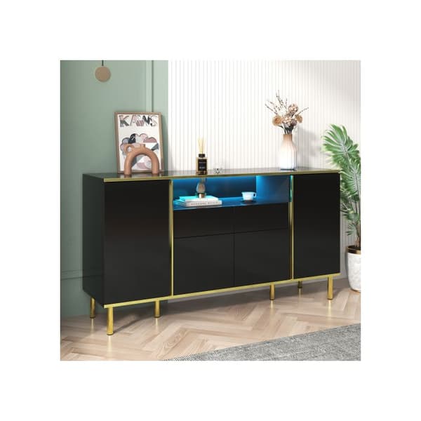 Buffé, svart glansig byrå, 2 lådor Byrå, sovrumsskåp med lådor, svart glansig Buffé-B150/T40/H80cm