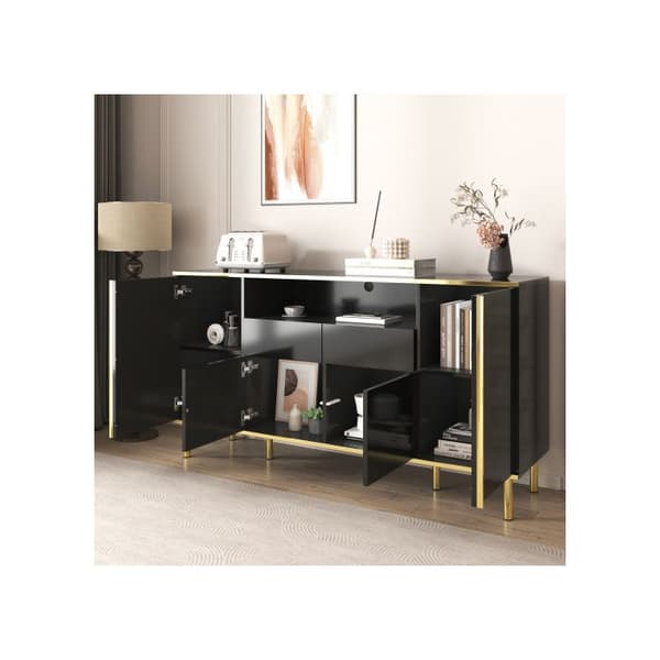 Buffé, svart glansig byrå, 2 lådor Byrå, sovrumsskåp med lådor, svart glansig Buffé-B150/T40/H80cm