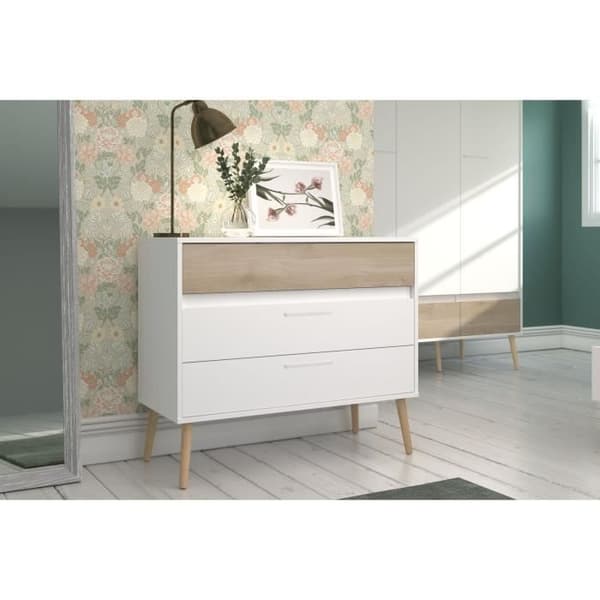 Byrå - AALBORG - 3 lådor - Vit - Skandinavisk stil - 90,8 x 40 x 77,5 - PARISOT