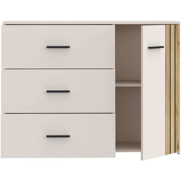 Byrå - WAIKATO - 3 lådor - 1 lucka - Vit - 119,9 x 41,3 x 89,7 cm