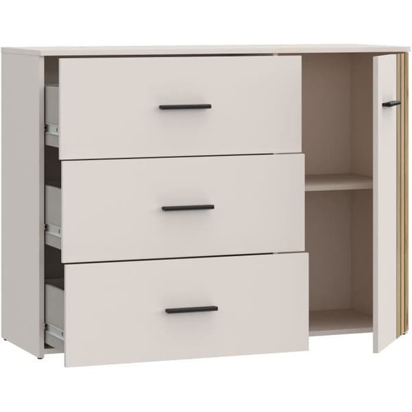 Byrå - WAIKATO - 3 lådor - 1 lucka - Vit - 119,9 x 41,3 x 89,7 cm