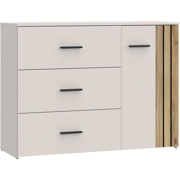 Byrå - WAIKATO - 3 lådor - 1 lucka - Vit - 119,9 x 41,3 x 89,7 cm