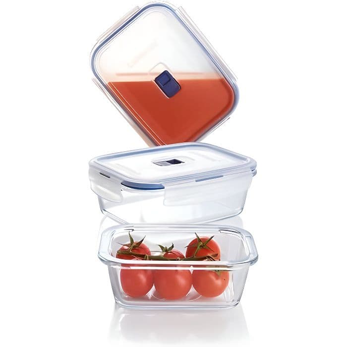 LUMINARC Set med 3 rektangulära lådor + lock Pure box aktiv transparent och blå