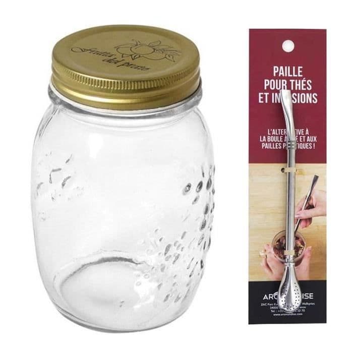 Burk med skruvlock 50 cl + sugrör i rostfritt stål med filter