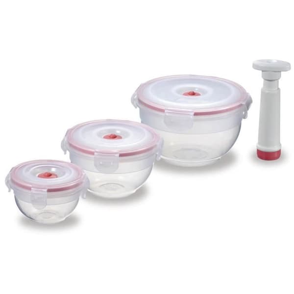 Lunchlåda - SOGO - Set med 4 delar - Plast - Rund - Vit-rosa glass