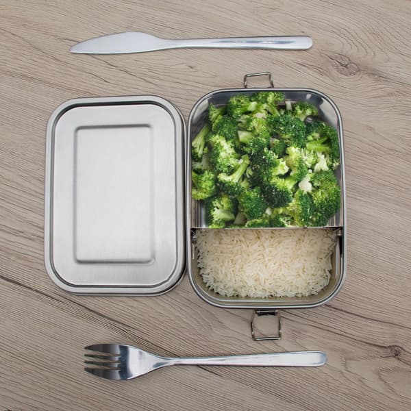 Bärbar lunchlåda i rostfritt stål för förvaringslåda i silver med 800 ml kapacitet - För att transportera mat, snacks och annat