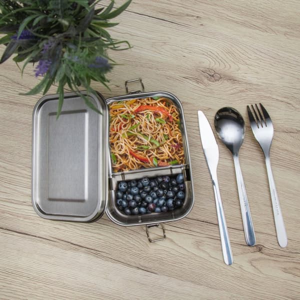 Bärbar lunchlåda i rostfritt stål för förvaringslåda i silver med 800 ml kapacitet - För att transportera mat, snacks och annat