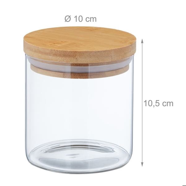 Relaxdays Set med 9 glasburkar, små burkar med bambulock, 500 ml, lufttät, genomskinlig/natur