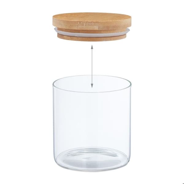 Relaxdays Set med 9 glasburkar, små burkar med bambulock, 500 ml, lufttät, genomskinlig/natur