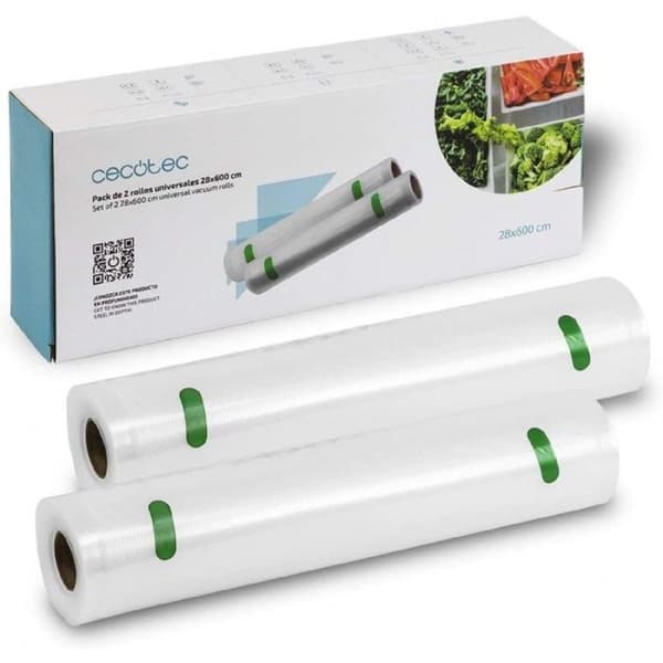 Set med 2 präglade rullar för vakuumförseglingsmaskiner - Cecotec - 28 x 600 cm - BPA-fri