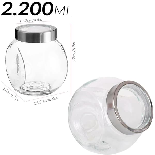 Glas Opbevaringskrukke, 2200ml Kapacitet, Elegant Middelhavsdesign,6 Pins ++++++ Billig, 2200 ml med vindue