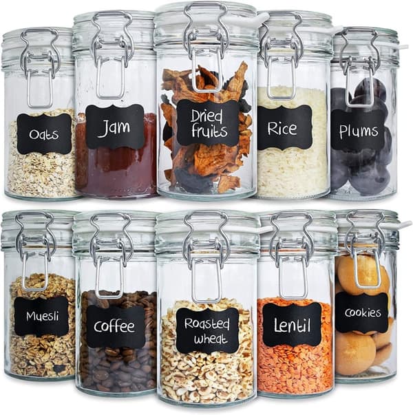 Set med 10 glasburkar 500ml - Creative Home - Lufttät burk - Köksförvaringslåda