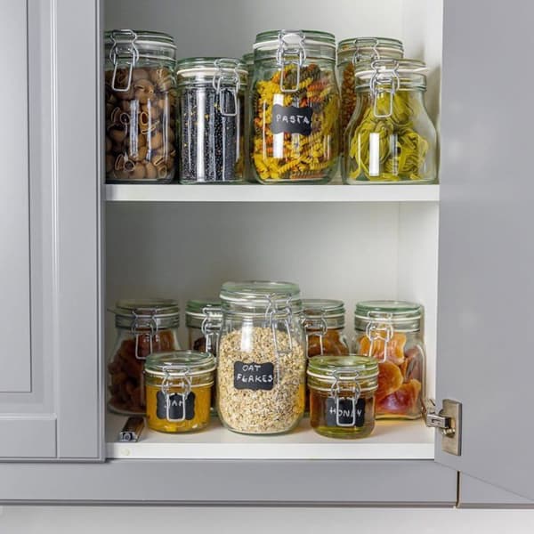 Set med 6 CREATIVE HOME lufttäta glasburkar - 1L - Inkluderar etiketter och krita