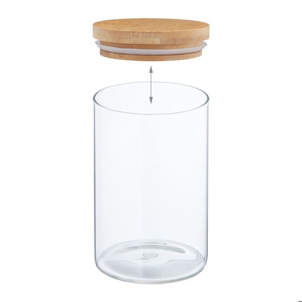Relaxdays Set med 6 glasburkar med bambulock, 650 ml, 800 ml och 1 l, lufttät, transparent/naturlig