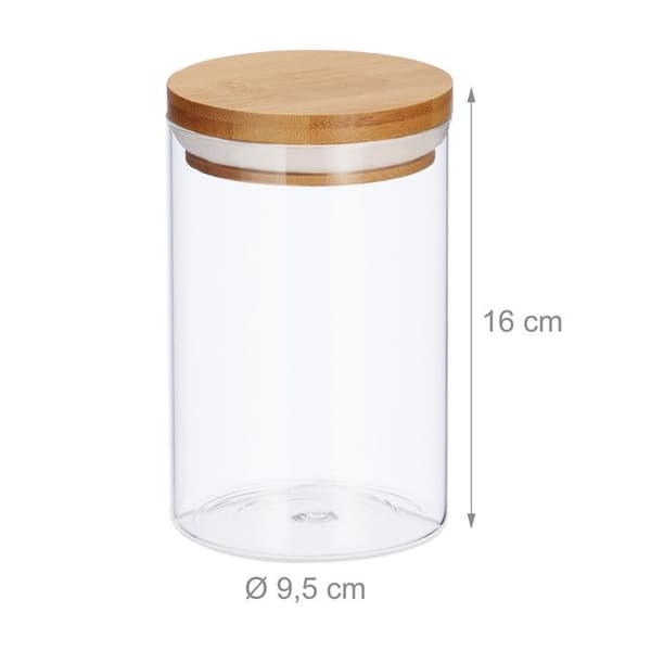 Relaxdays Glasförvaringslådor, set om 3, pasta, ris, flingor, kaffebönor, volym 800 ml, HxD 16x9,5 cm,