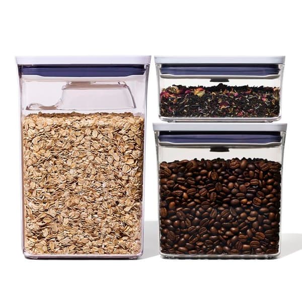 Oxo bra grepp - 11241400 - (R) - Set med 3 rektangulära POP-förvaringslådor med sked, Vit