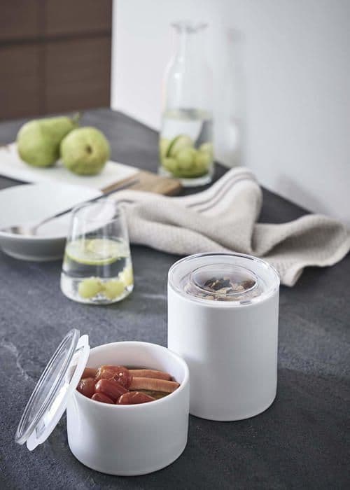 Yamazaki home - 5116 - Lådor/boxar med lufttätt lock | Keramik | Stor | Matförvaring, vit, L