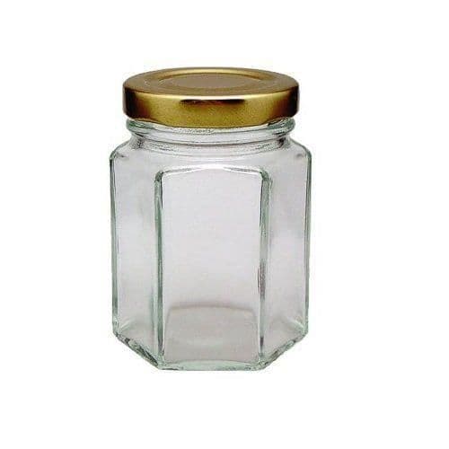 Viva Haushaltswaren G1060100/30T/X Förpackning med 30 små syltburkar med guldlock 110 ml gul fyllningstratt...
